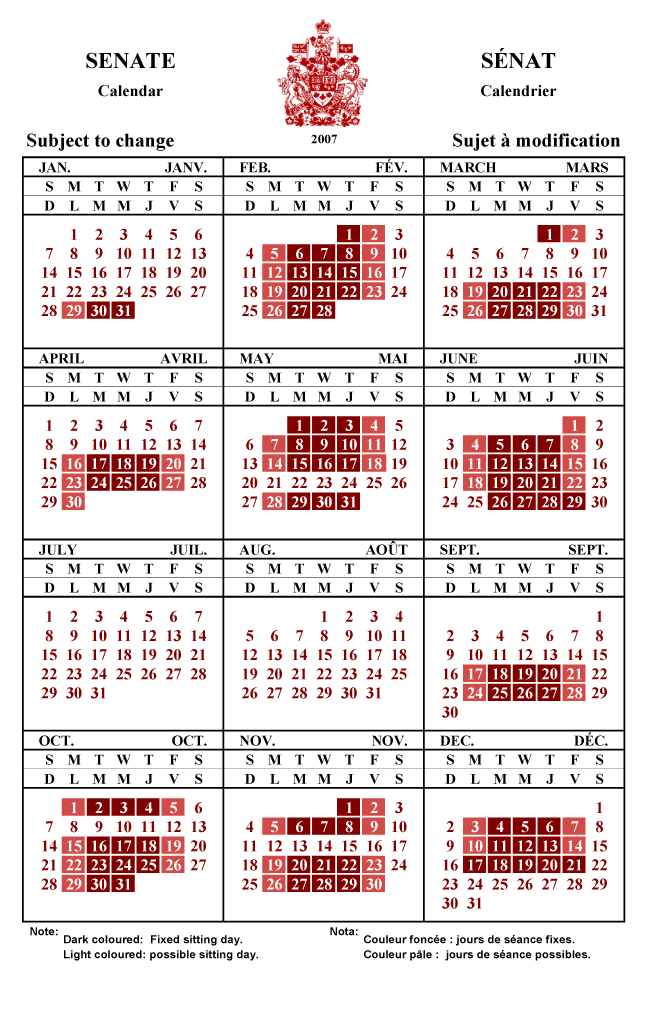 Calendrier annuel 2007